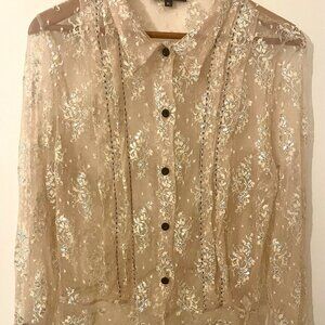 Vintage Karen Kane Sheer Lace Button Up Top With Black Accents, XL